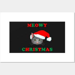 Meowy Christmas: Grey Tabby (Red and Green) Posters and Art